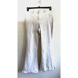 American Eagle Woman's Stretch White Flare Jeans Size 18 Split Hem Cowboy Boho